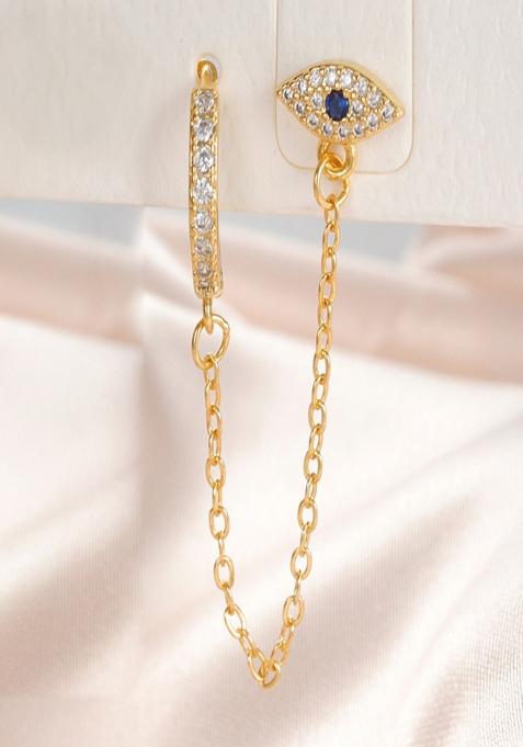 Single Pc 18K Gold Plated Waterproof Anti Tarnish Evil Eye Zircon Earring Chain