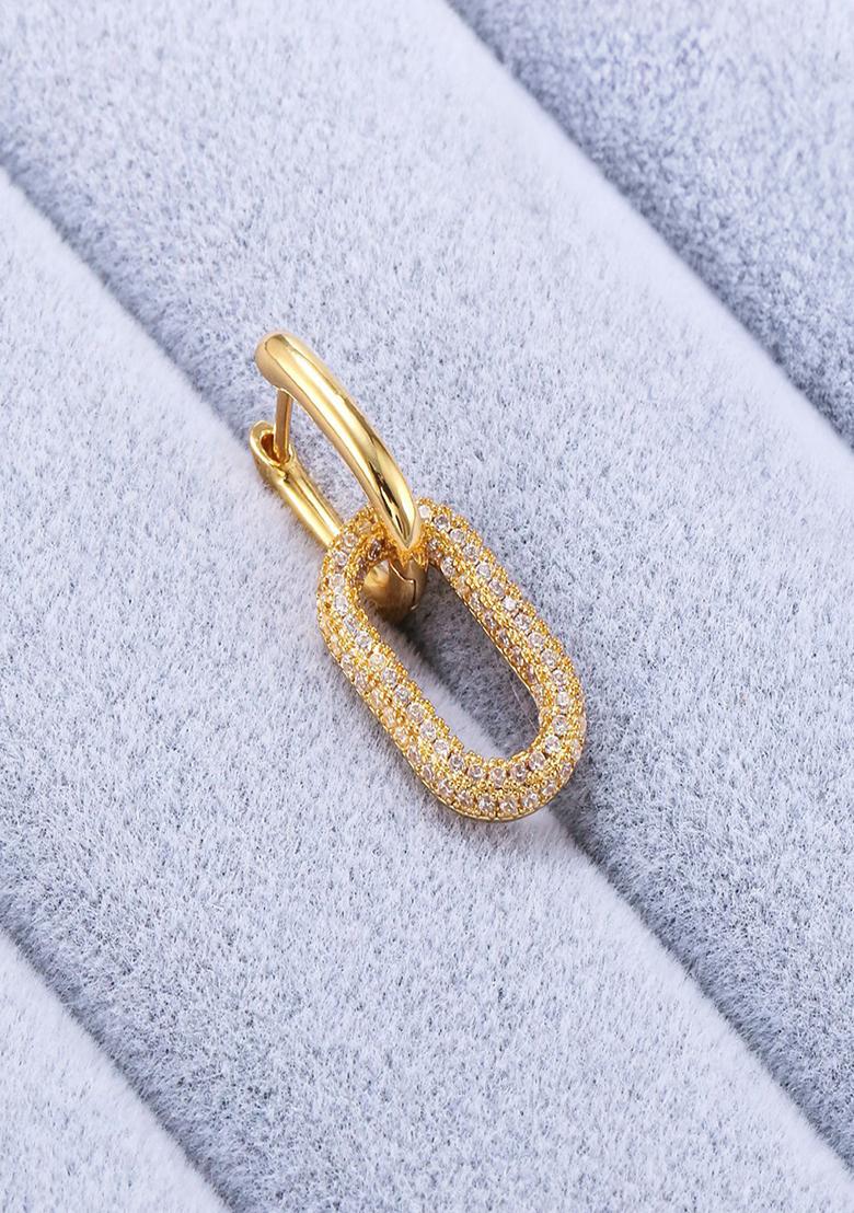 Single Pc 18K Gold Plated Waterproof Anti Tarnish Hoop With Zircon Drop Earring