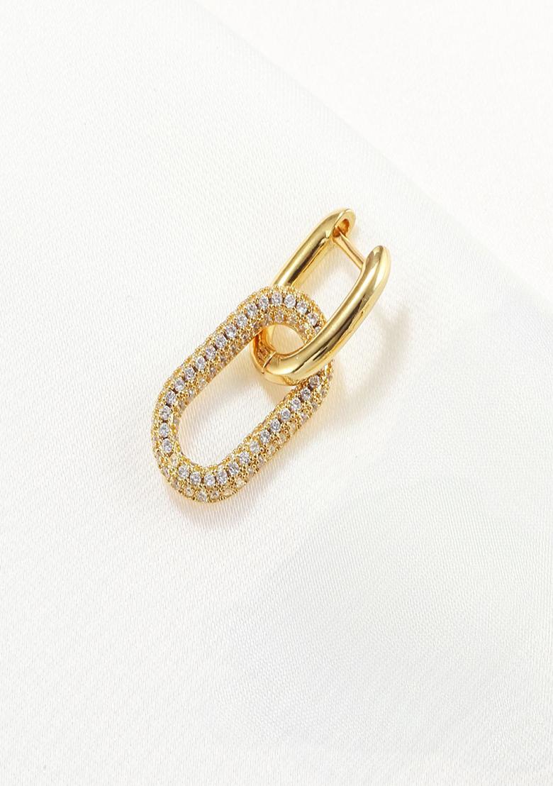 Single Pc 18K Gold Plated Waterproof Anti Tarnish Hoop With Zircon Drop Earring