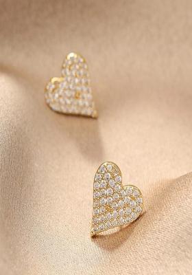 18K Gold Plated Waterproof Anti Tarnish Medium Heart Zircon Studs