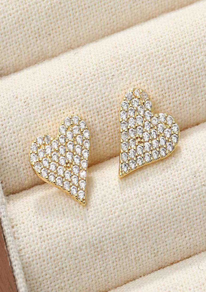 18K Gold Plated Waterproof Anti Tarnish Medium Heart Zircon Studs