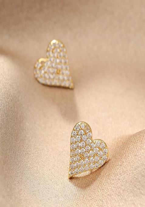 18K Gold Plated Waterproof Anti Tarnish Medium Heart Zircon Studs
