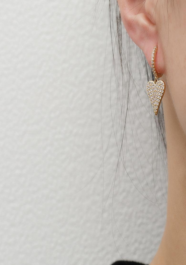 18K Gold Plated Waterproof Anti Tarnish Heart Zircon Drop Huggies