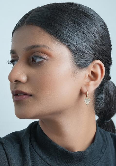 18K Gold Plated Waterproof Anti Tarnish Heart Zircon Drop Huggies