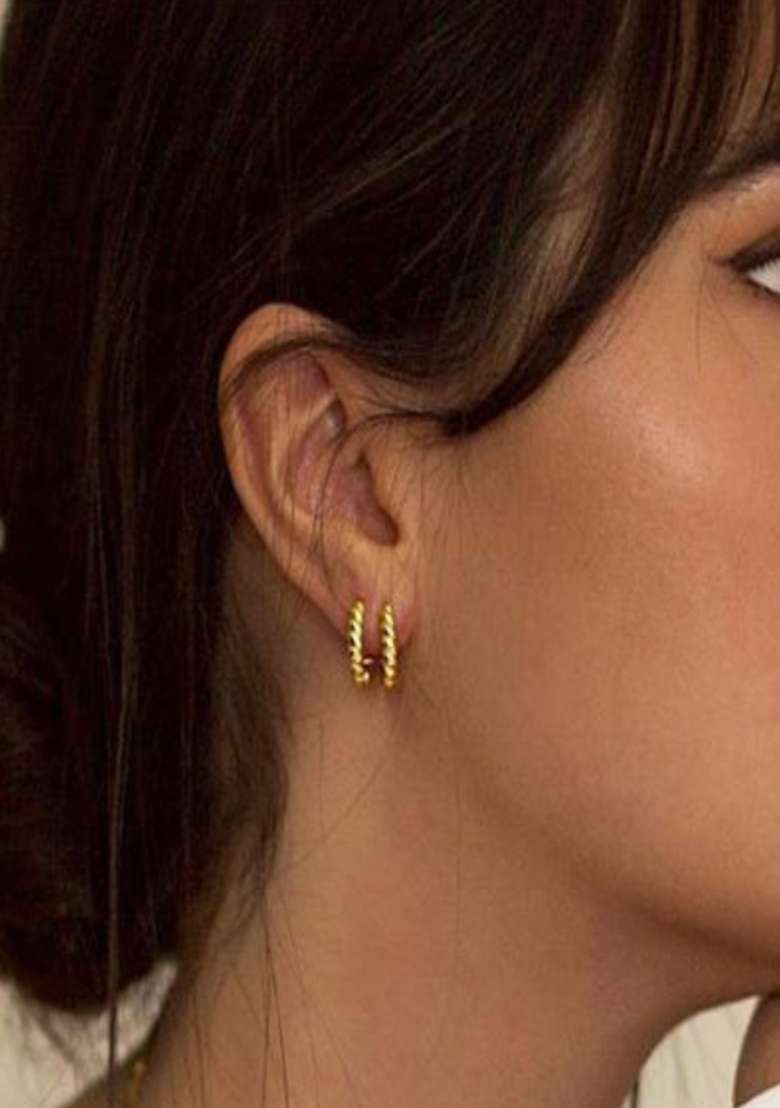 18K Gold Plated Waterproof Anti Tarnish Spiral Twisted Half Hoop - Indya