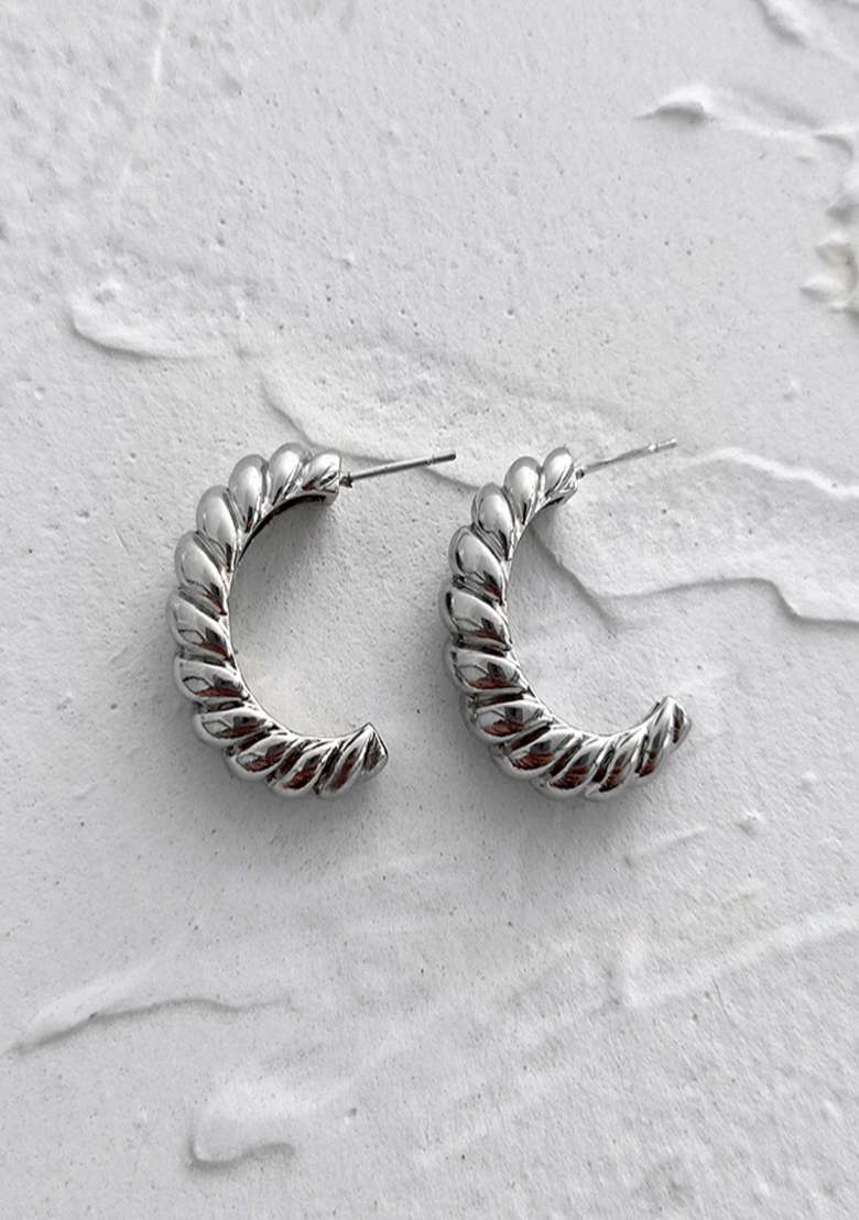 18K Silver Plated Waterproof Anti Tarnish Spiral Twisted Half Hoops - Indya