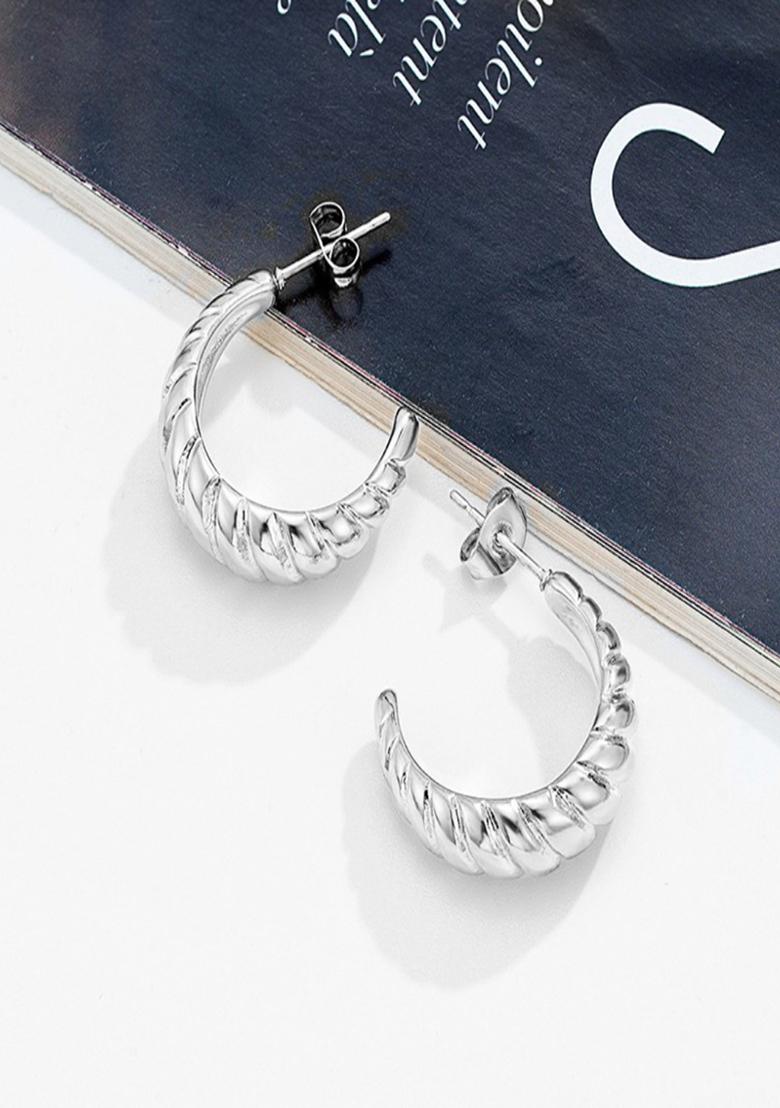 18K Silver Plated Waterproof Anti Tarnish Spiral Twisted Half Hoops