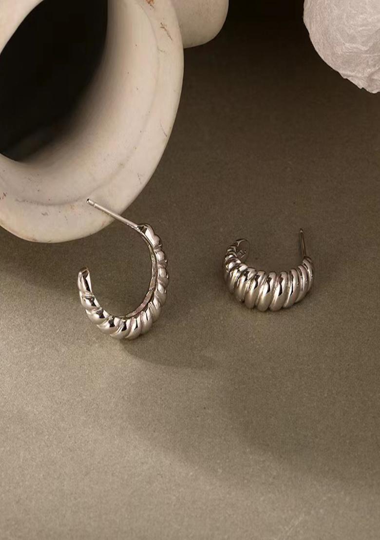 18K Silver Plated Waterproof Anti Tarnish Spiral Twisted Half Hoops