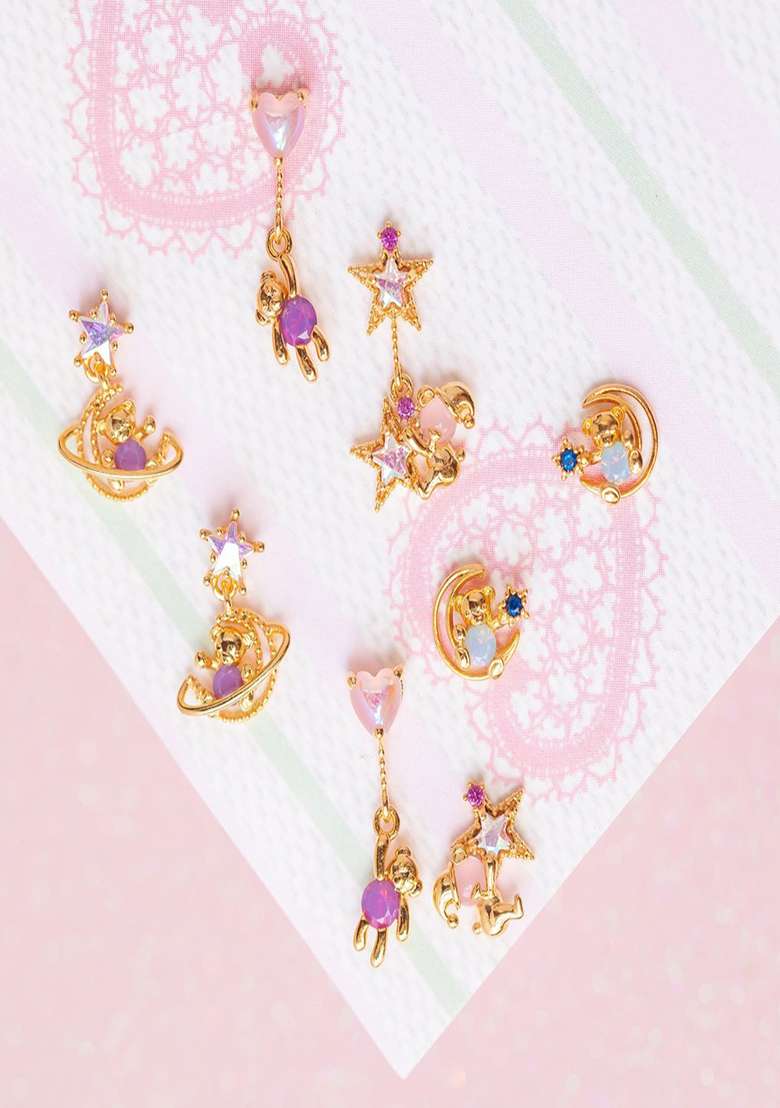 18K Gold Plated Waterproof Anti Tarnish Teddy Love Zircon Drops Stud - Indya