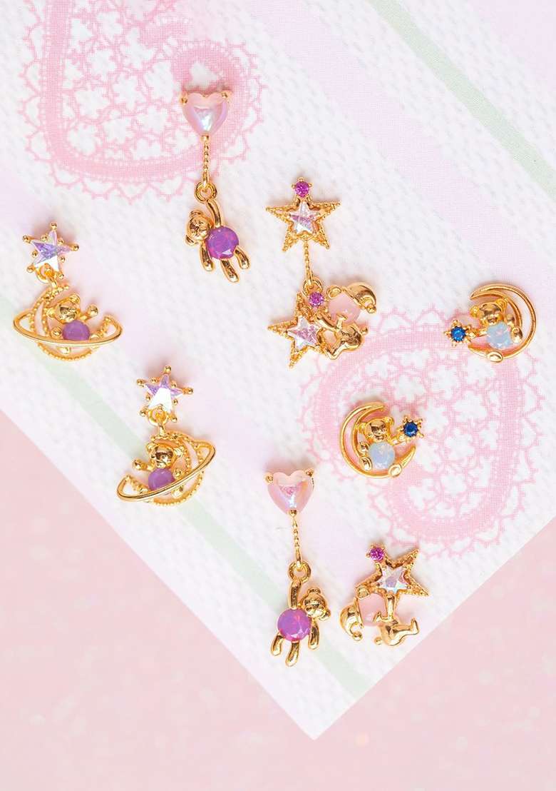 18K Gold Plated Waterproof Anti Tarnish Teddy Love Zircon Drops Stud - Indya