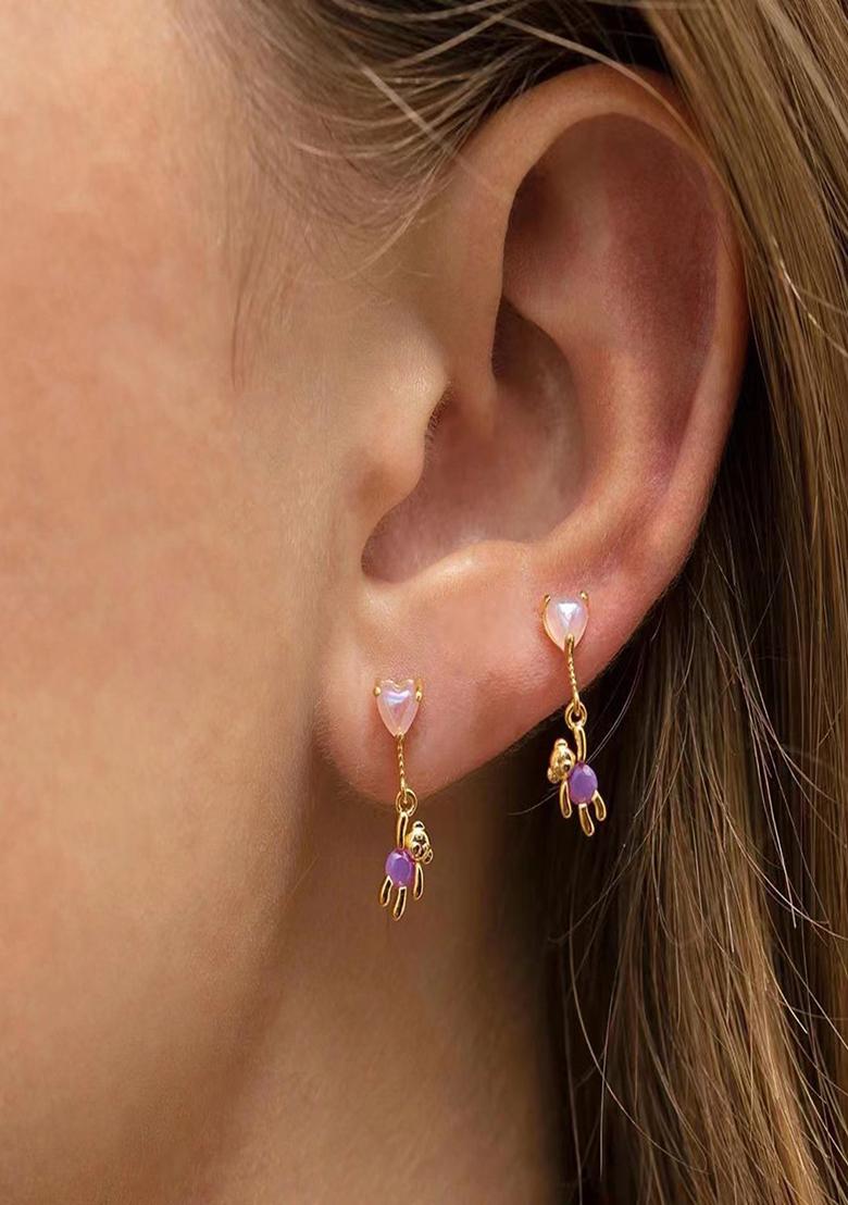 18K Gold Plated Waterproof Anti Tarnish Teddy Love Zircon Drops Stud