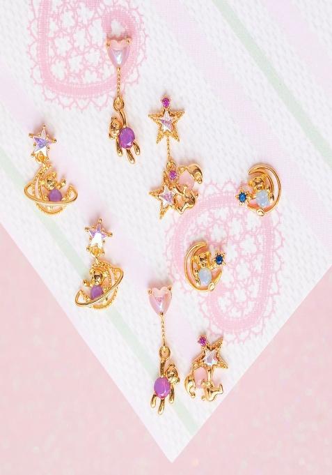 18K Gold Plated Waterproof Anti Tarnish Teddy Love Zircon Drops Stud