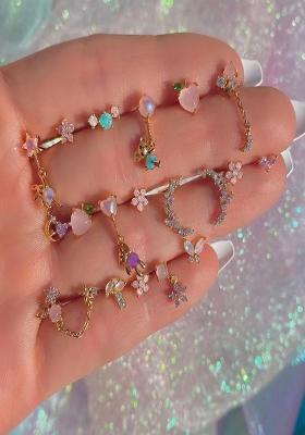 18K Gold Plated Waterproof Anti Tarnish White Zircon Crescent Studs