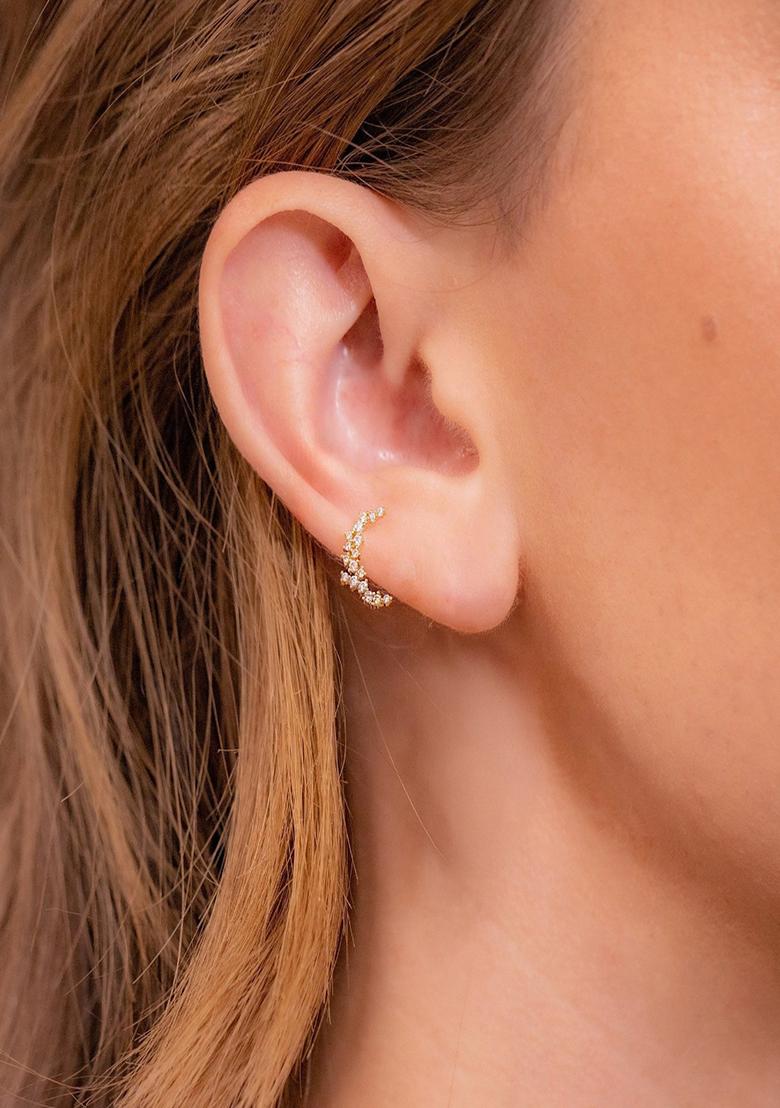 18K Gold Plated Waterproof Anti Tarnish White Zircon Crescent Studs