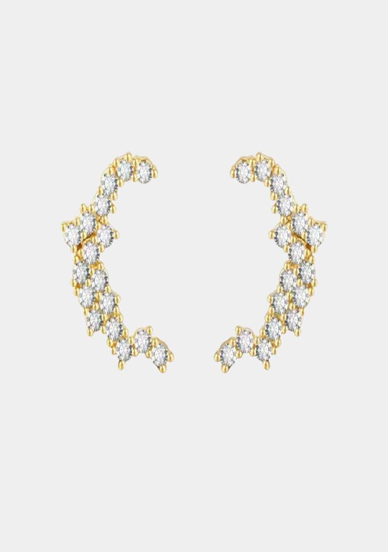 18K Gold Plated Waterproof Anti Tarnish White Zircon Crescent Studs - Indya