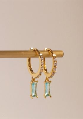 18K Gold Plated Waterproof Anti Tarnish Aqua Blue Zircon Drop Huggies