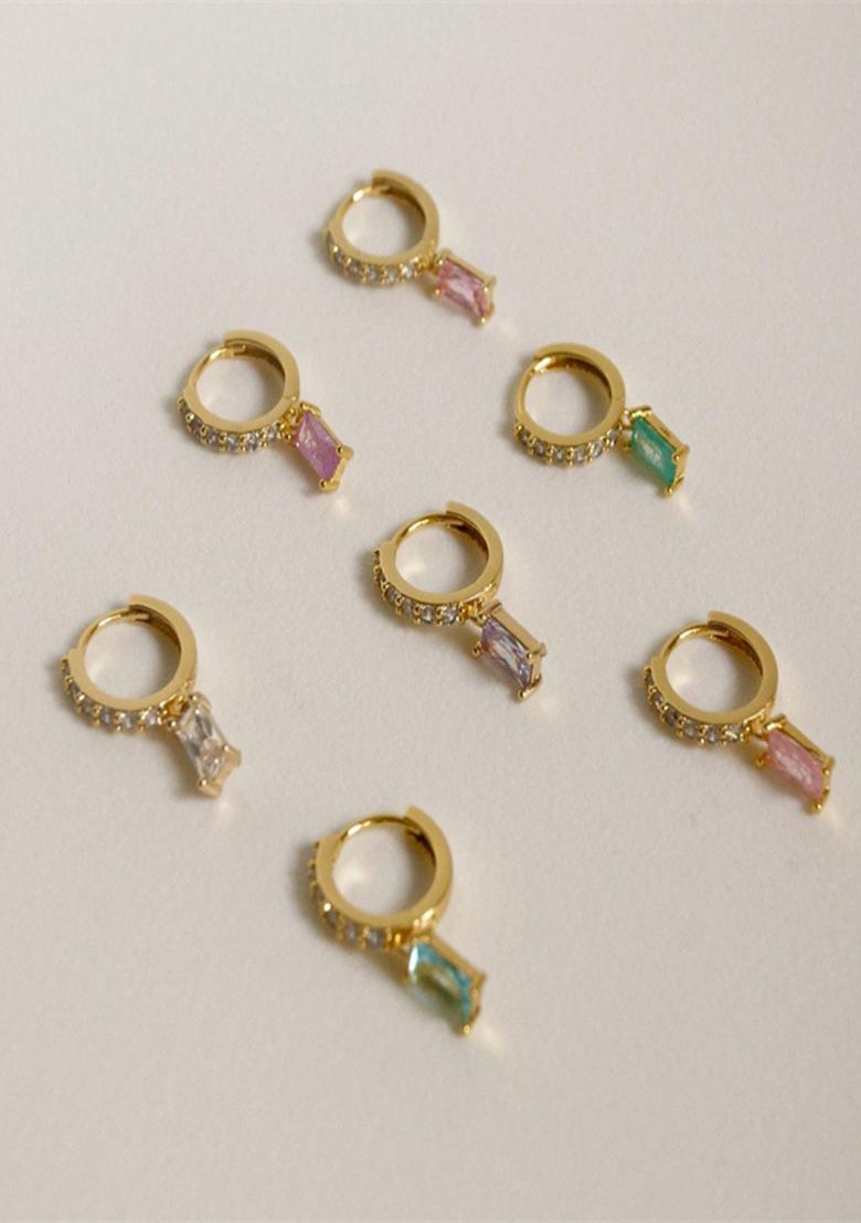 18K Gold Plated Waterproof Anti Tarnish Aqua Blue Zircon Drop Huggies