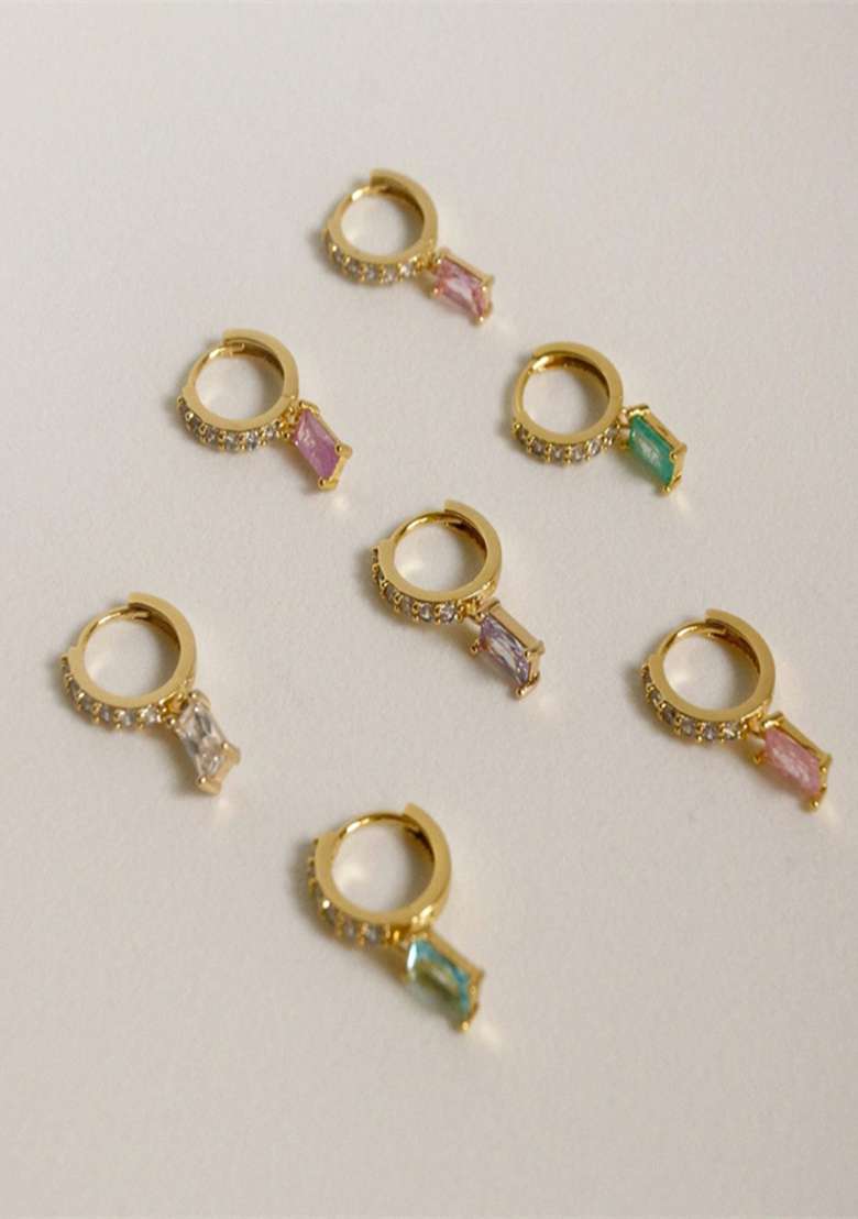 18K Gold Plated Waterproof Anti Tarnish Green Zircon Drop Huggies - Indya