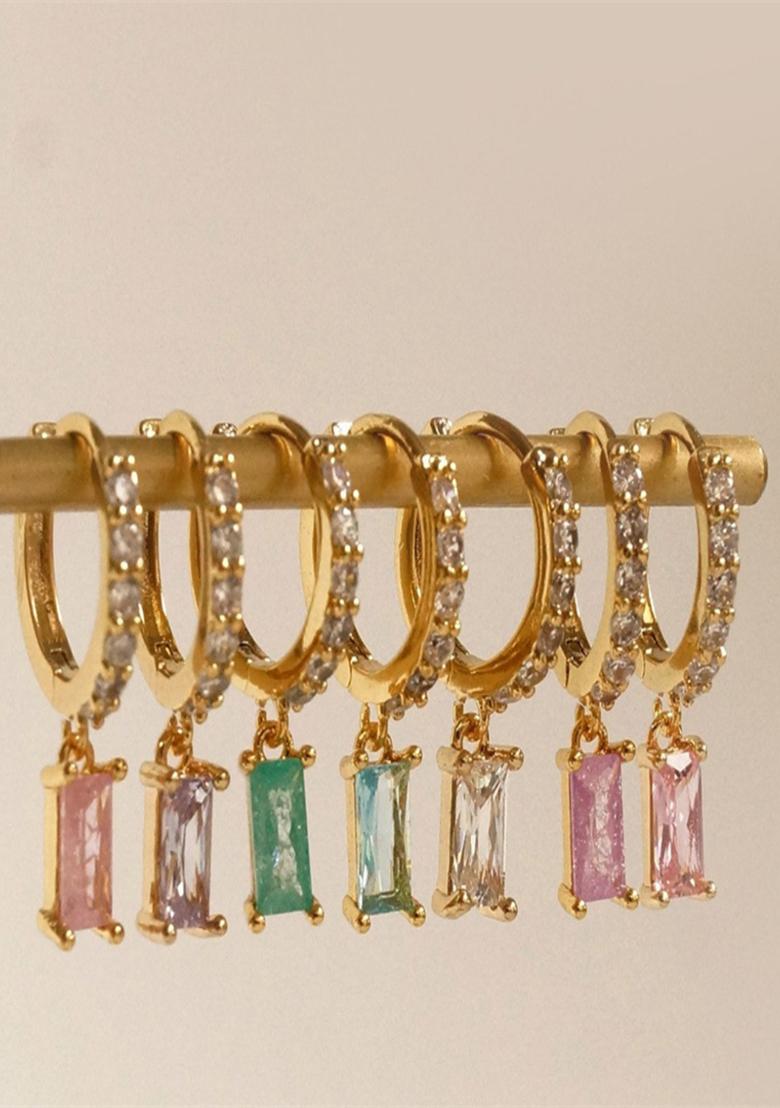 18K Gold Plated Waterproof Anti Tarnish Green Zircon Drop Huggies