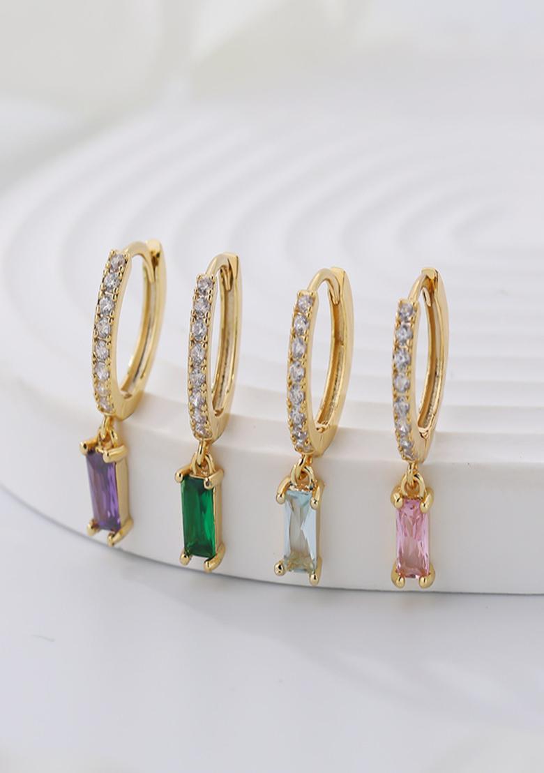 18K Gold Plated Waterproof Anti Tarnish Purple Zircon Drop Huggies