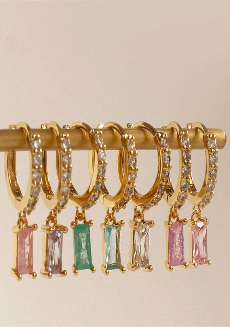 18K Gold Plated Waterproof Anti Tarnish Purple Zircon Drop Huggies - Indya