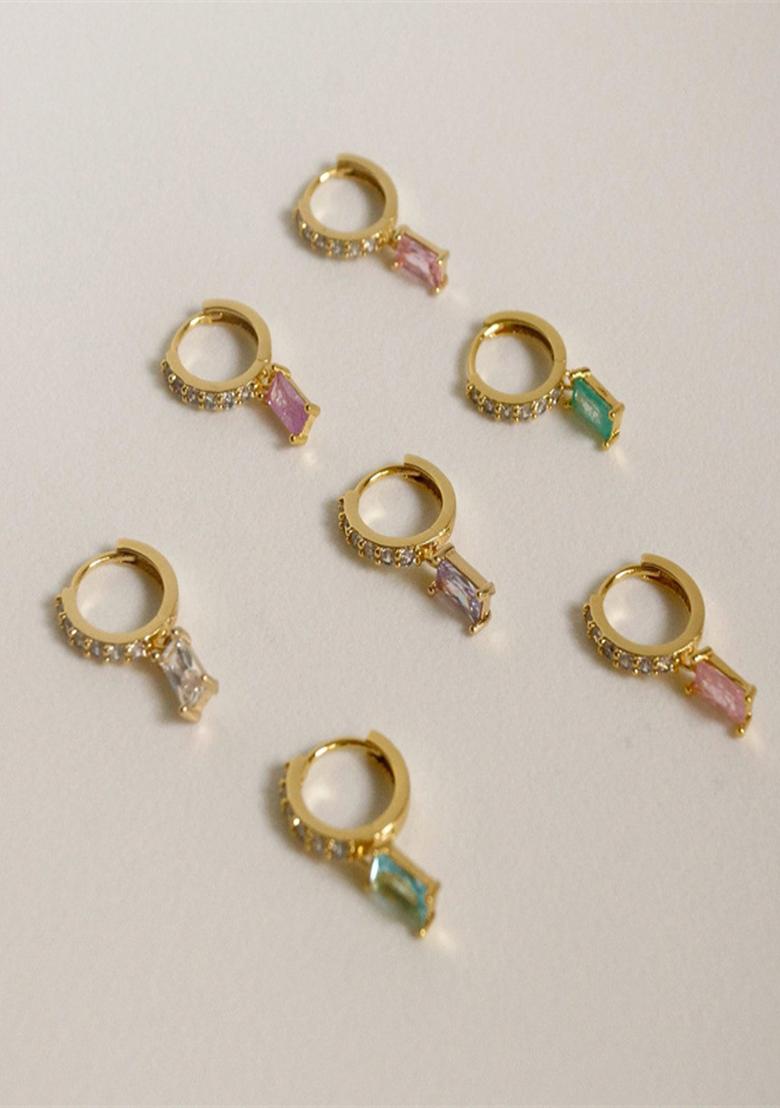 18K Gold Plated Waterproof Anti Tarnish Purple Zircon Drop Huggies