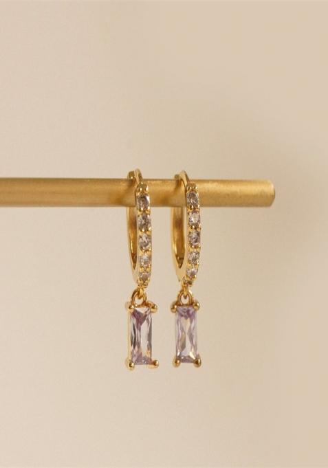 18K Gold Plated Waterproof Anti Tarnish Purple Zircon Drop Huggies