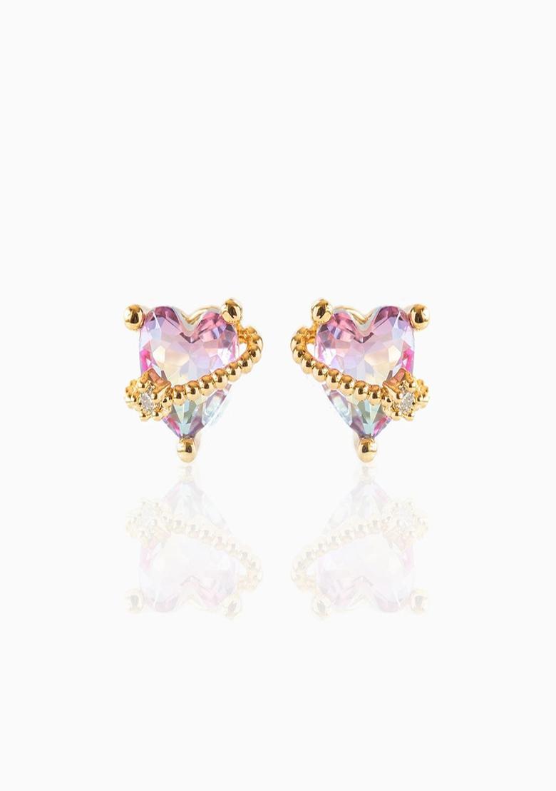 18K Gold Plated Waterproof Anti Tarnish Heart Zircon Studs