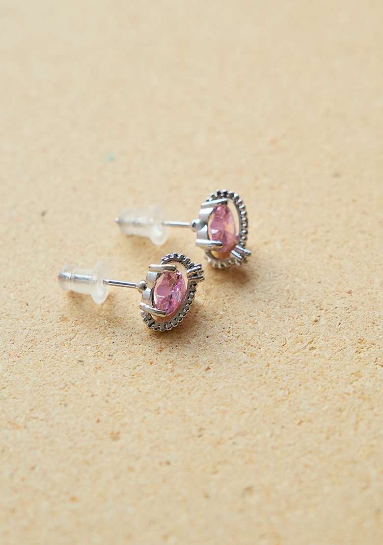 18K Silver Plated Waterproof Anti Tarnish Heart Zircon Studs - Indya