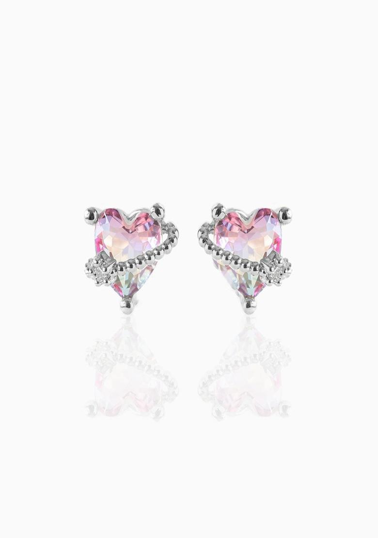 18K Silver Plated Waterproof Anti Tarnish Heart Zircon Studs