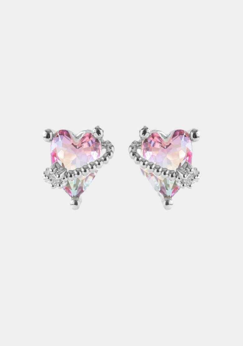 18K Silver Plated Waterproof Anti Tarnish Heart Zircon Studs - Indya