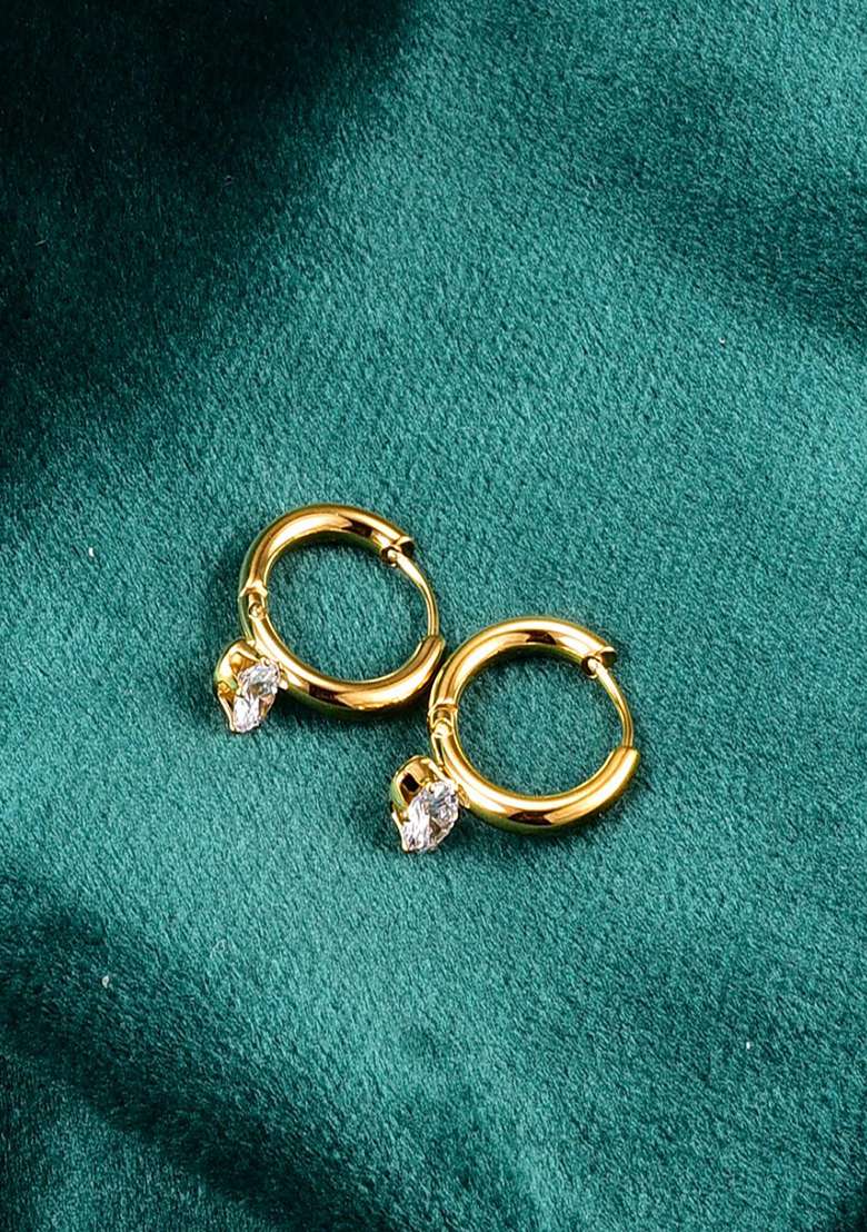 18K Gold Plated Waterproof Anti Tarnish Zircon Drop Huggie Hoop Earrings - Indya