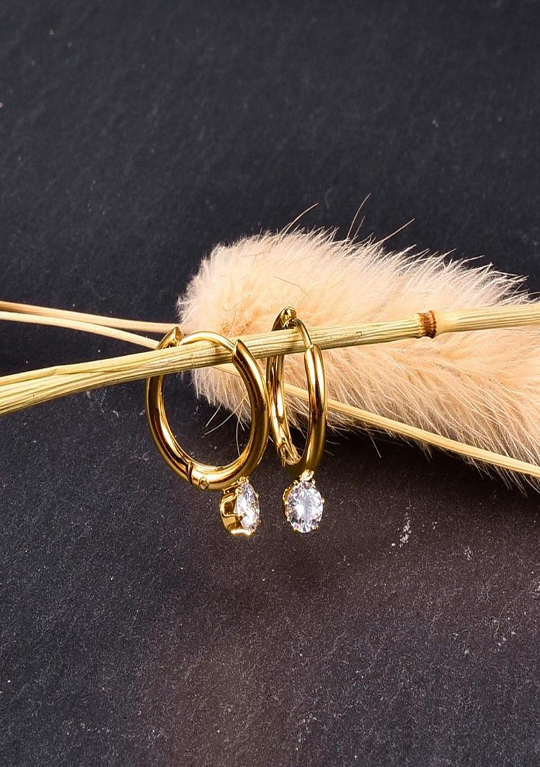 18K Gold Plated Waterproof Anti Tarnish Zircon Drop Huggie Hoop Earrings