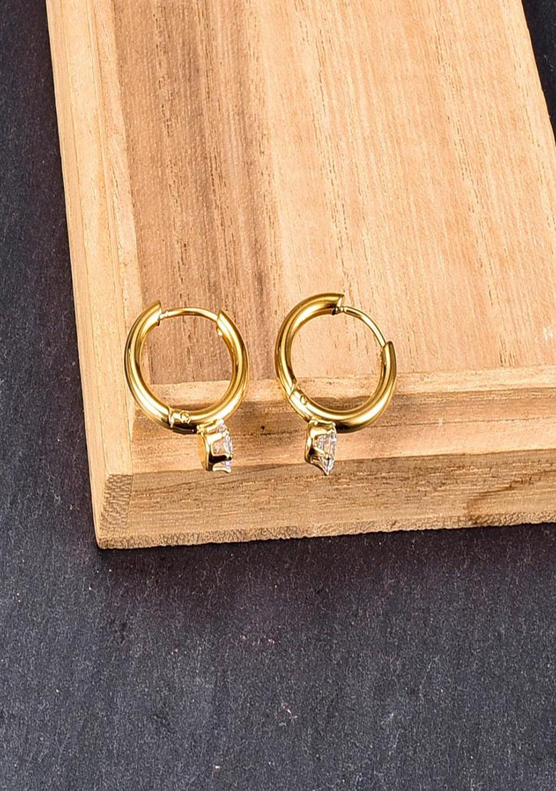 18K Gold Plated Waterproof Anti Tarnish Zircon Drop Huggie Hoop Earrings