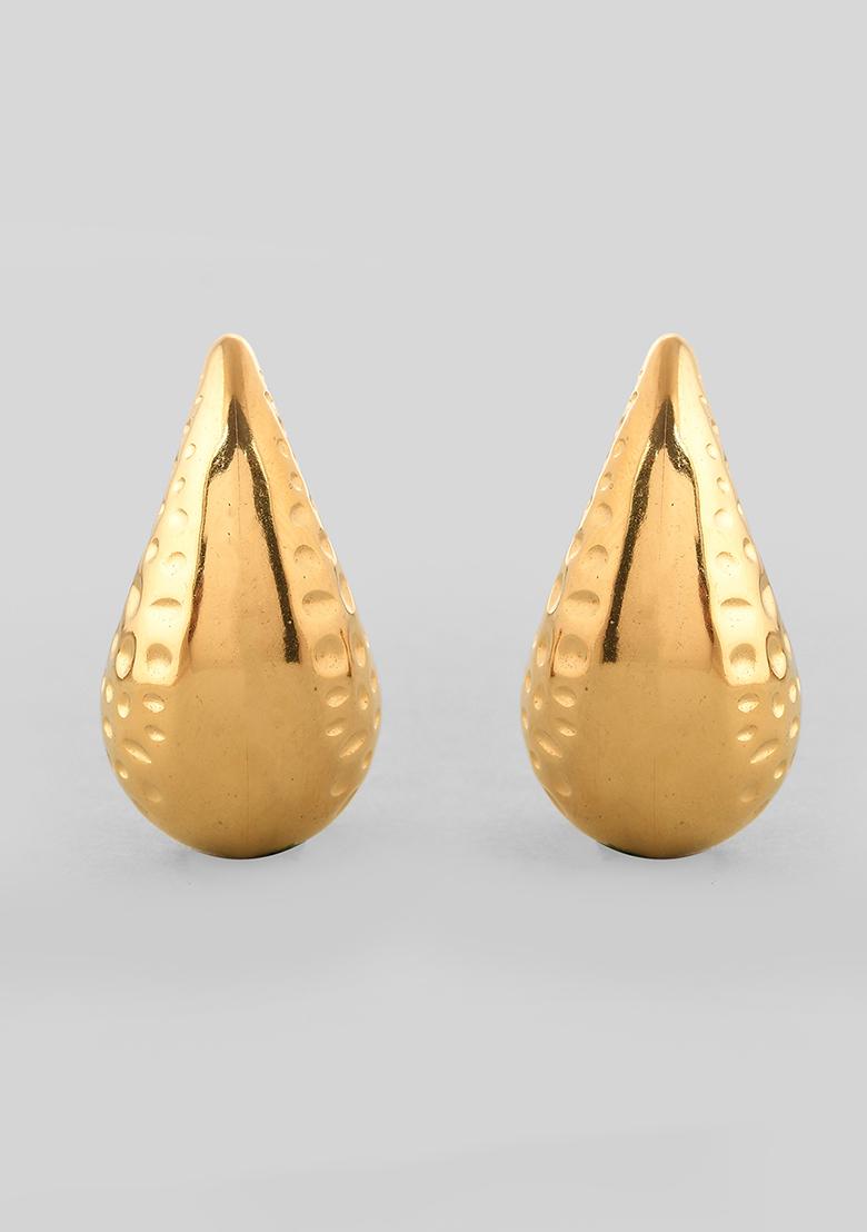 18K Gold Plated Waterproof Textured Tear Drop Shaped Bottega Stud Earrings