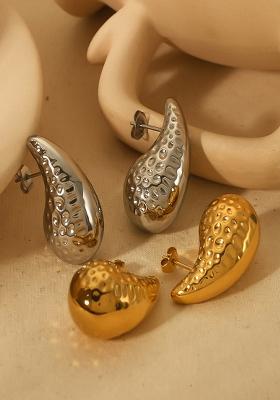 18K Silver Plated Waterproof Textured Tear Drop Shaped Bottega Stud Earrings