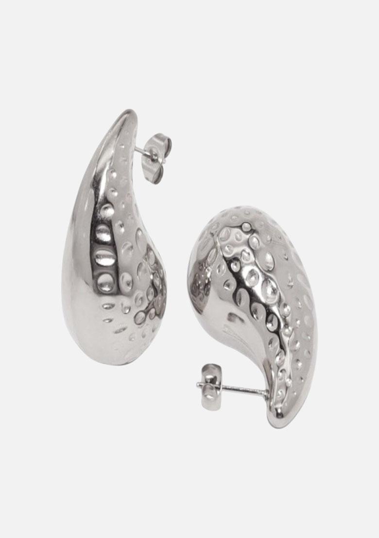 18K Silver Plated Waterproof Textured Tear Drop Shaped Bottega Stud Earrings
