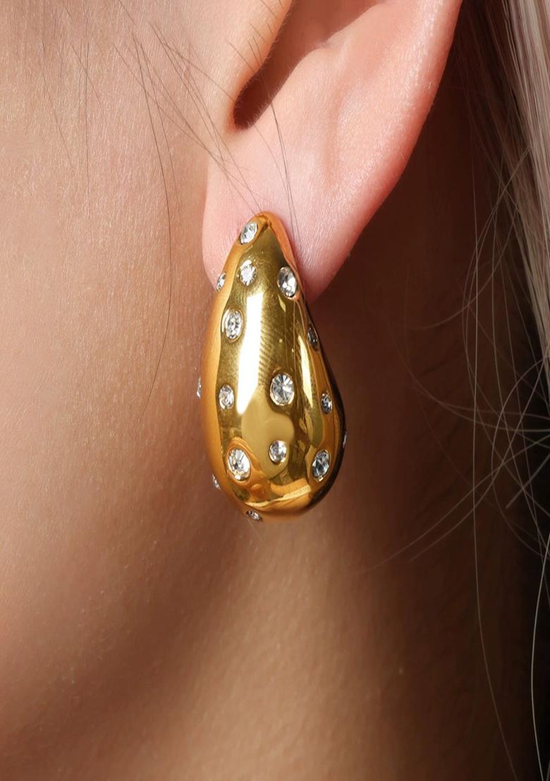 18K Gold Plated Waterproof Tear Drop Shaped Bottega Earrings With Zircons