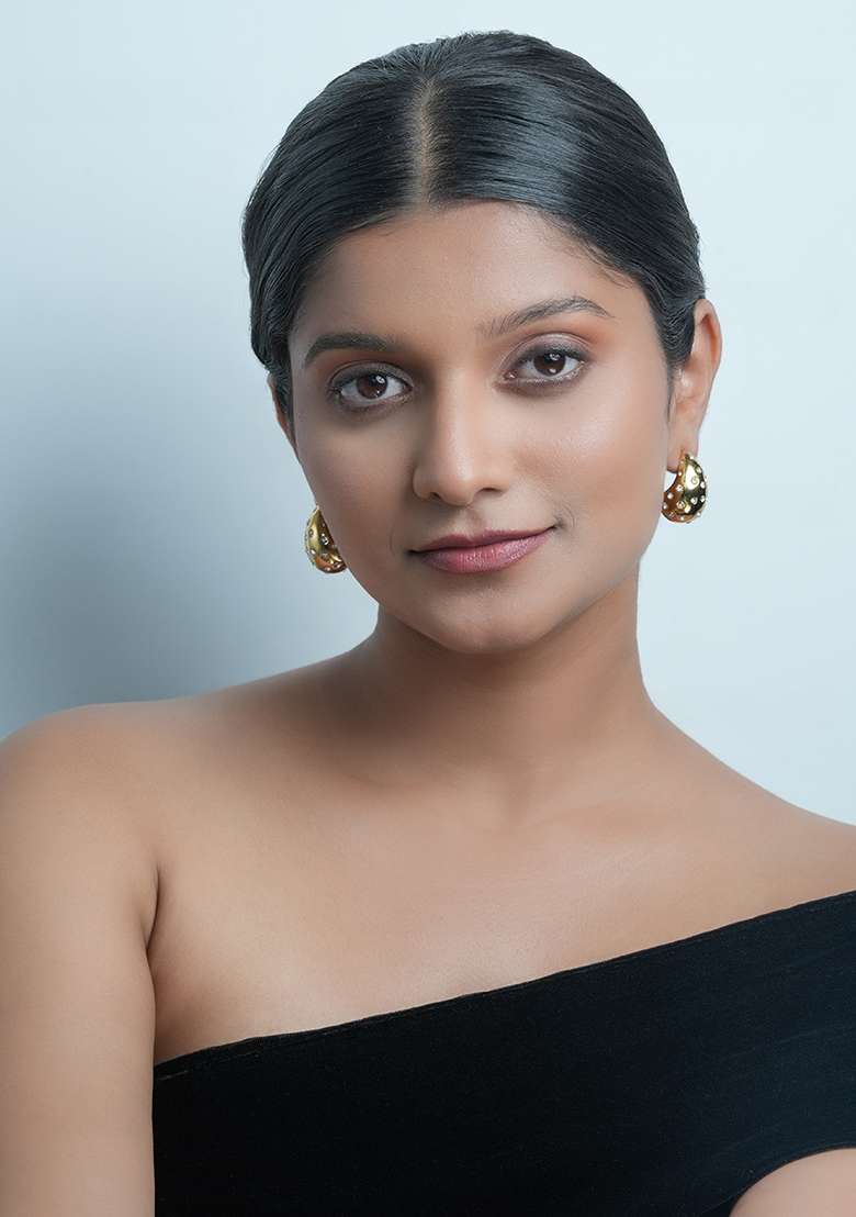 18K Gold Plated Waterproof Tear Drop Shaped Bottega Earrings With Zircons - Indya