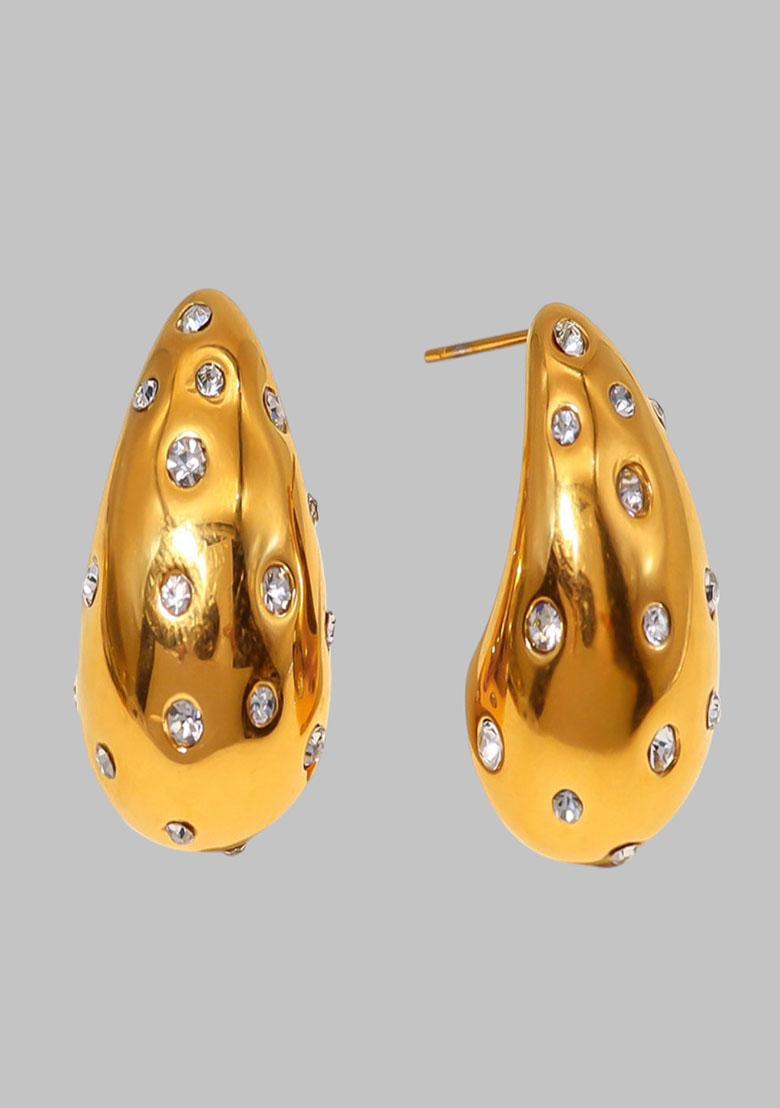 18K Gold Plated Waterproof Tear Drop Shaped Bottega Earrings With Zircons