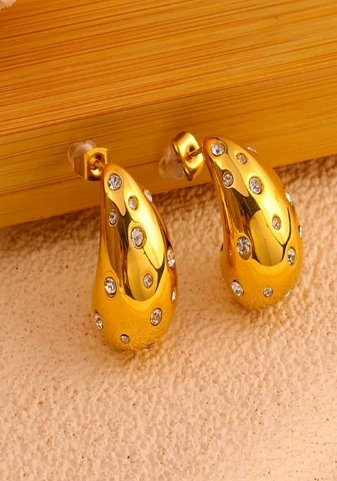 18K Gold Plated Waterproof Tear Drop Shaped Bottega Earrings With Zircons