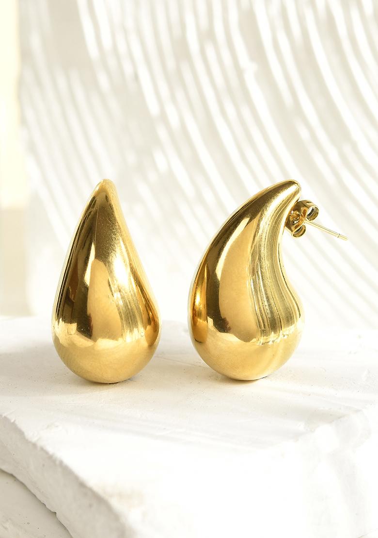 18K Gold Plated Waterproof Anti Tarnish Tear Drop Shaped Grande Bottega Earrings