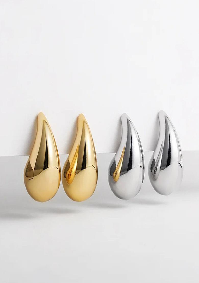 18K Gold Plated Waterproof Anti Tarnish Tear Drop Shaped Grande Bottega Earrings