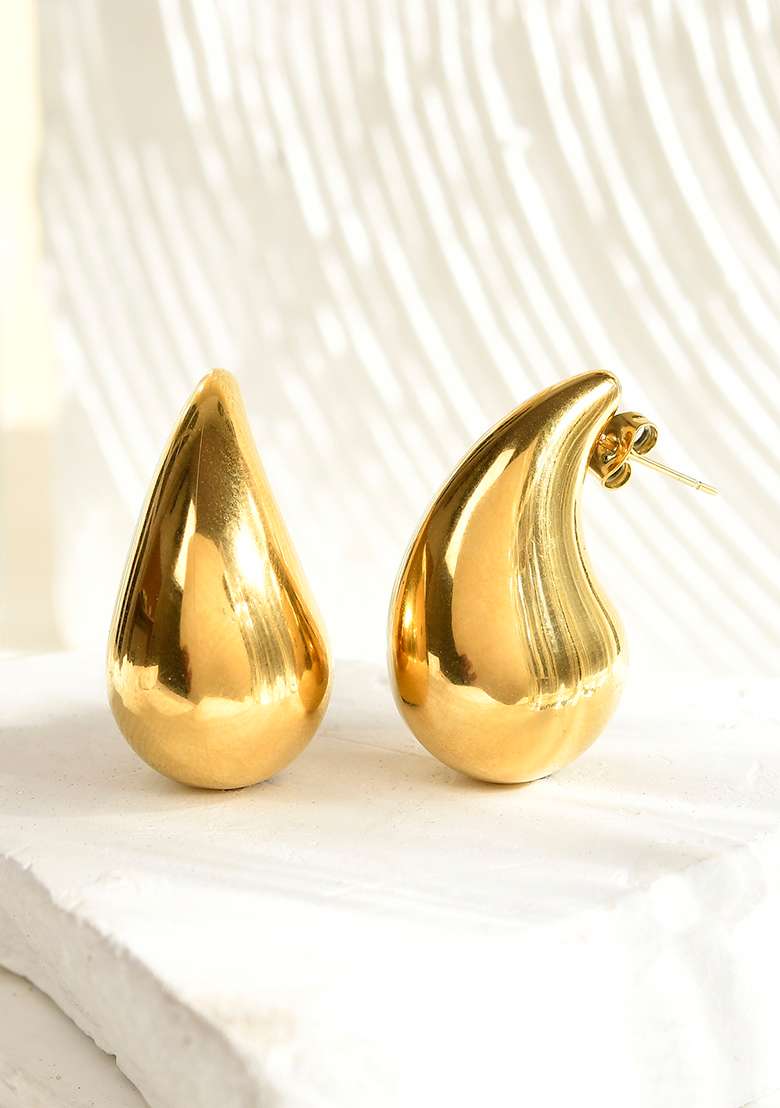 18K Gold Plated Waterproof Anti Tarnish Water Drop Shaped Maxi Earring - Indya