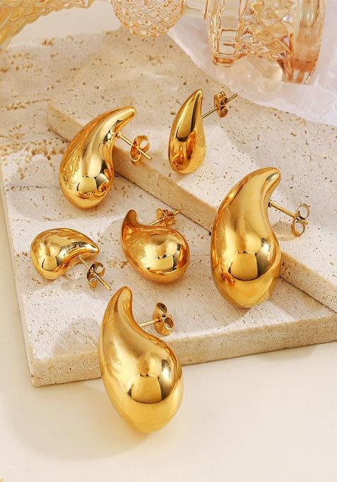 18K Gold Plated Waterproof Anti Tarnish Water Drop Shaped Maxi Earring