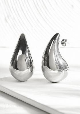 18K Silver Plated Waterproof Anti Tarnish Tear Drop Shaped Classic Bottega Earrings