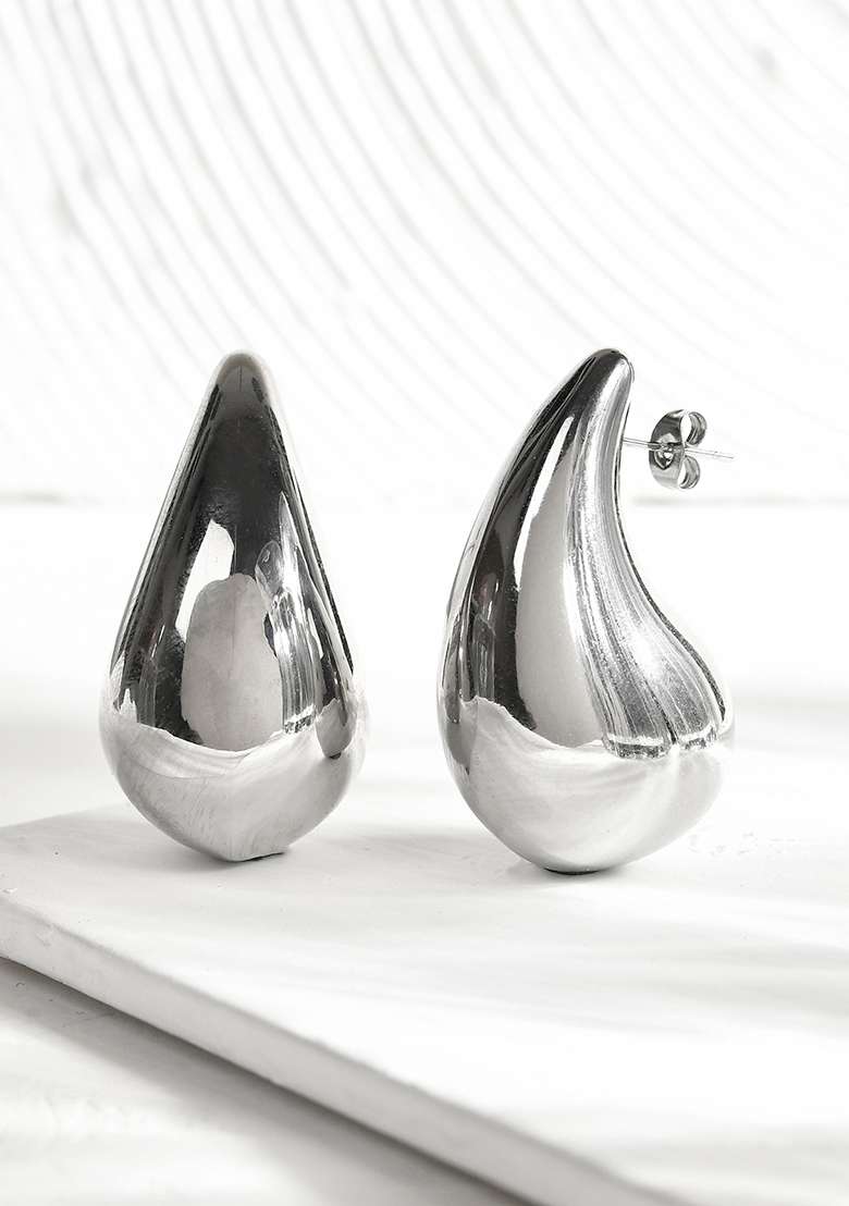 18K Silver Plated Waterproof Anti Tarnish Tear Drop Shaped Classic Bottega Earrings - Indya