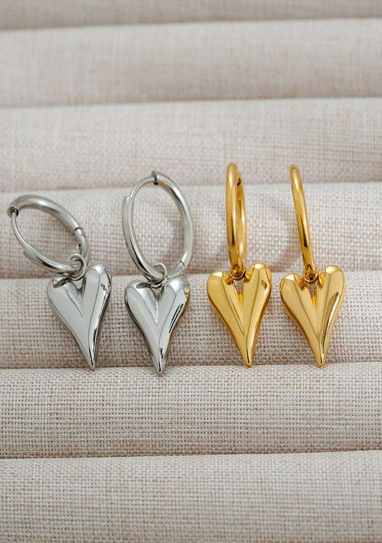 18K Gold Plated Anti Tarnish Minimal Heart Drop Earrings - Indya