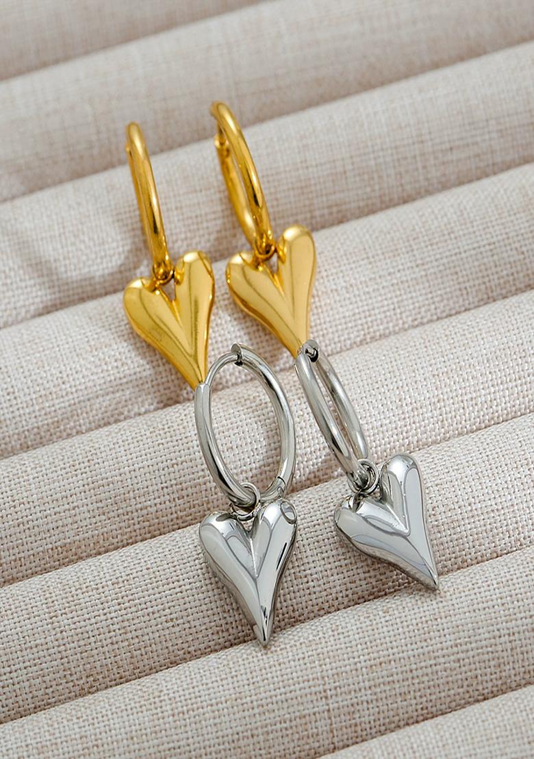 18K Gold Plated Anti Tarnish Minimal Heart Drop Earrings