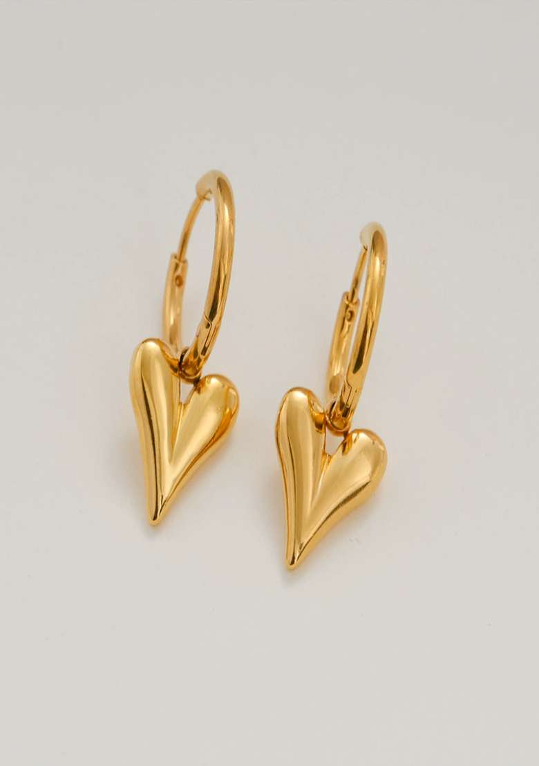 18K Gold Plated Anti Tarnish Minimal Heart Drop Earrings - Indya